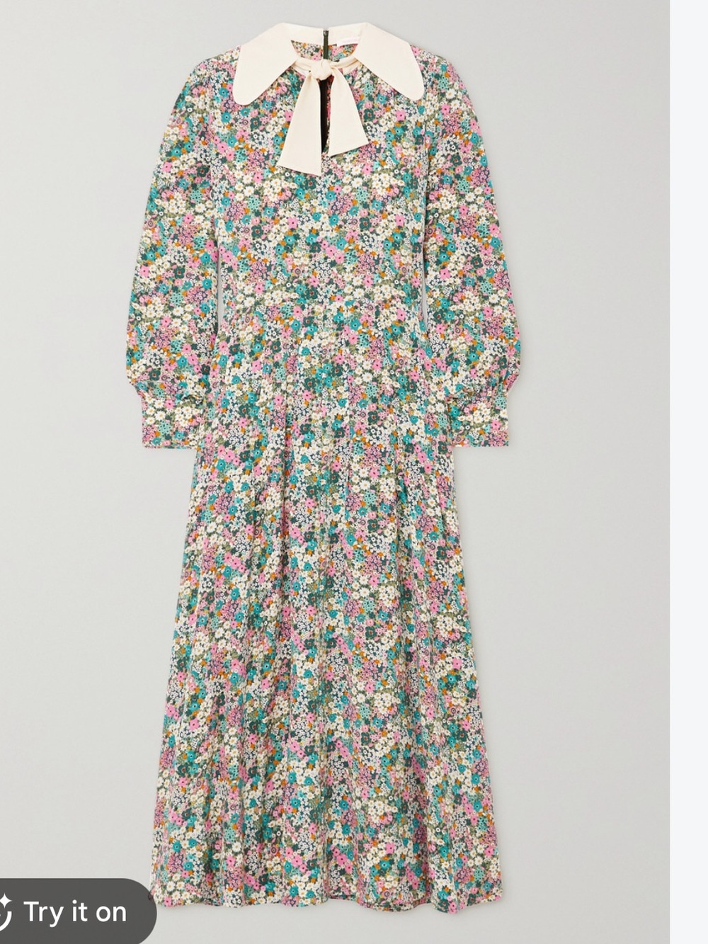 Floral Bow-Tie Collar Maxi Dress in Multi